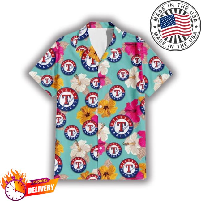 Texas Rangers Blue Line White Hibiscus Black Background 3D